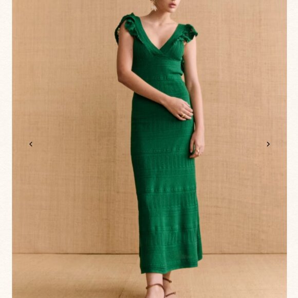 NEW Sezane Aphrodite Midi Dress - Summer Green Knit Ruffle Detail Sleeveless - Picture 1 of 9